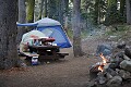 Sarah slept in the small tent; Charles and I slept in the big one.  We bought the little BBQ for just six dollars at the Graegle General Store.