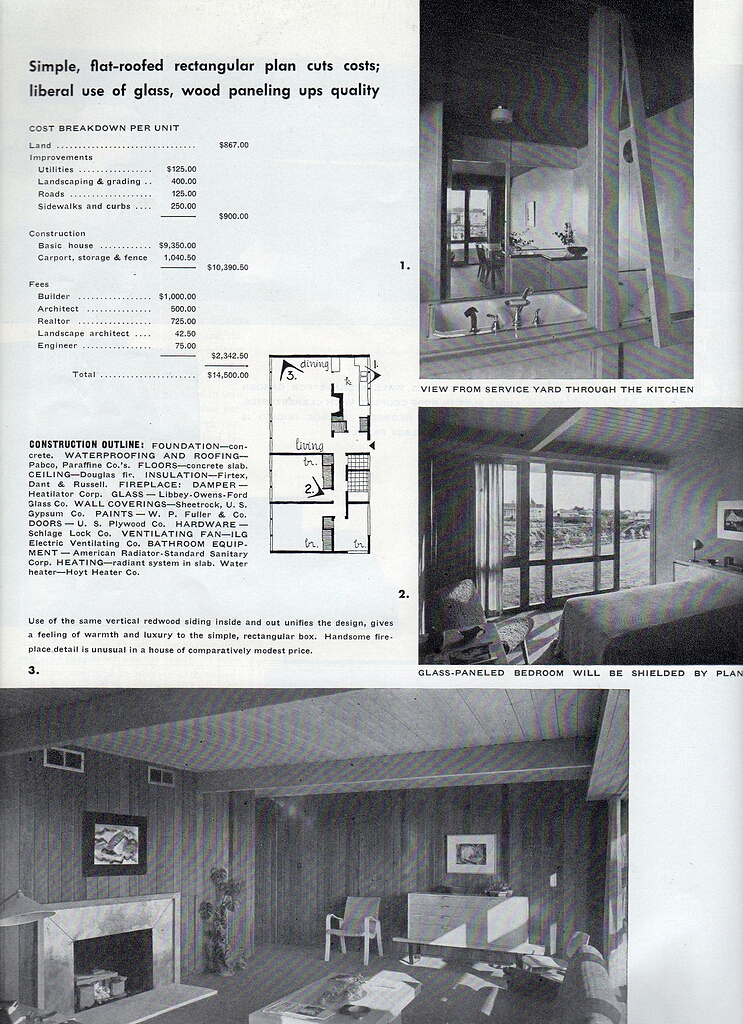 The lower picture here is almost identical to our living room but it is "flipped" from our layout.  The beam and fireplace detail is almost identical and it even features the same hanging lamp we have.  Another family friend, Hans Shaper, designed all the lighting for our home.