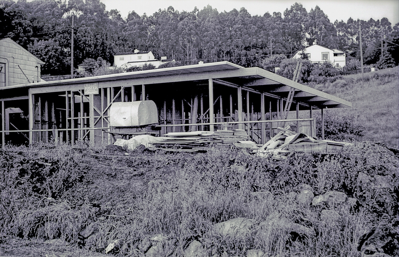 Baring the guts of the house - post and beam construction is evident.